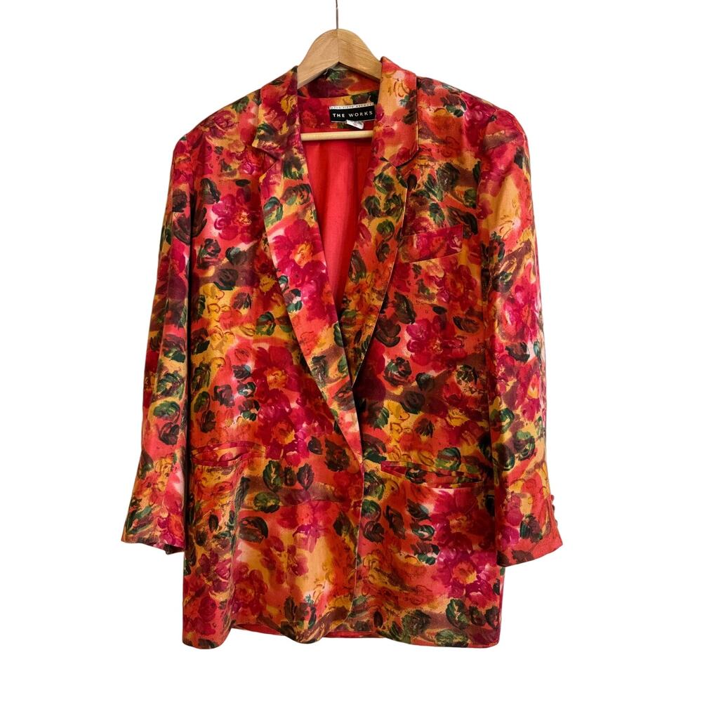 Saks Fifth Avenue VTG the Works Womens blazer silk wool watercolor floral 6